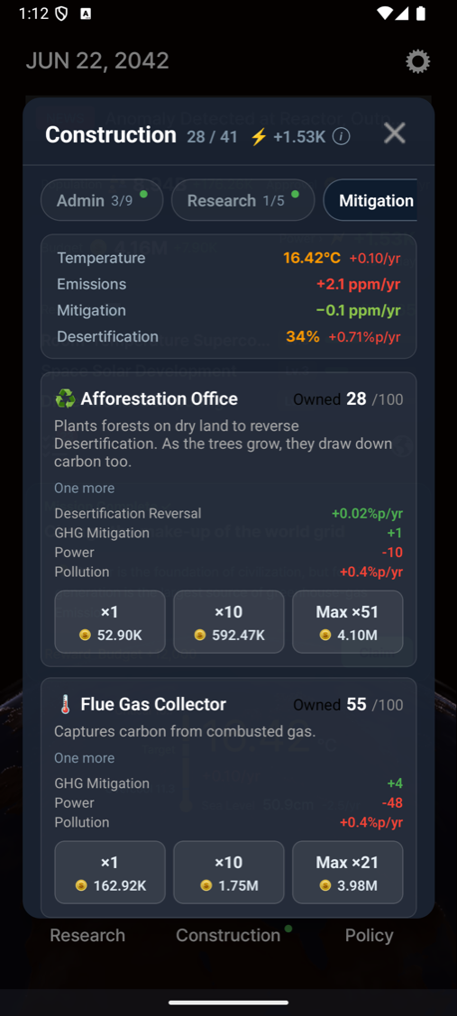 Construction, mitigation tab — building against temperature, emissions and desertification